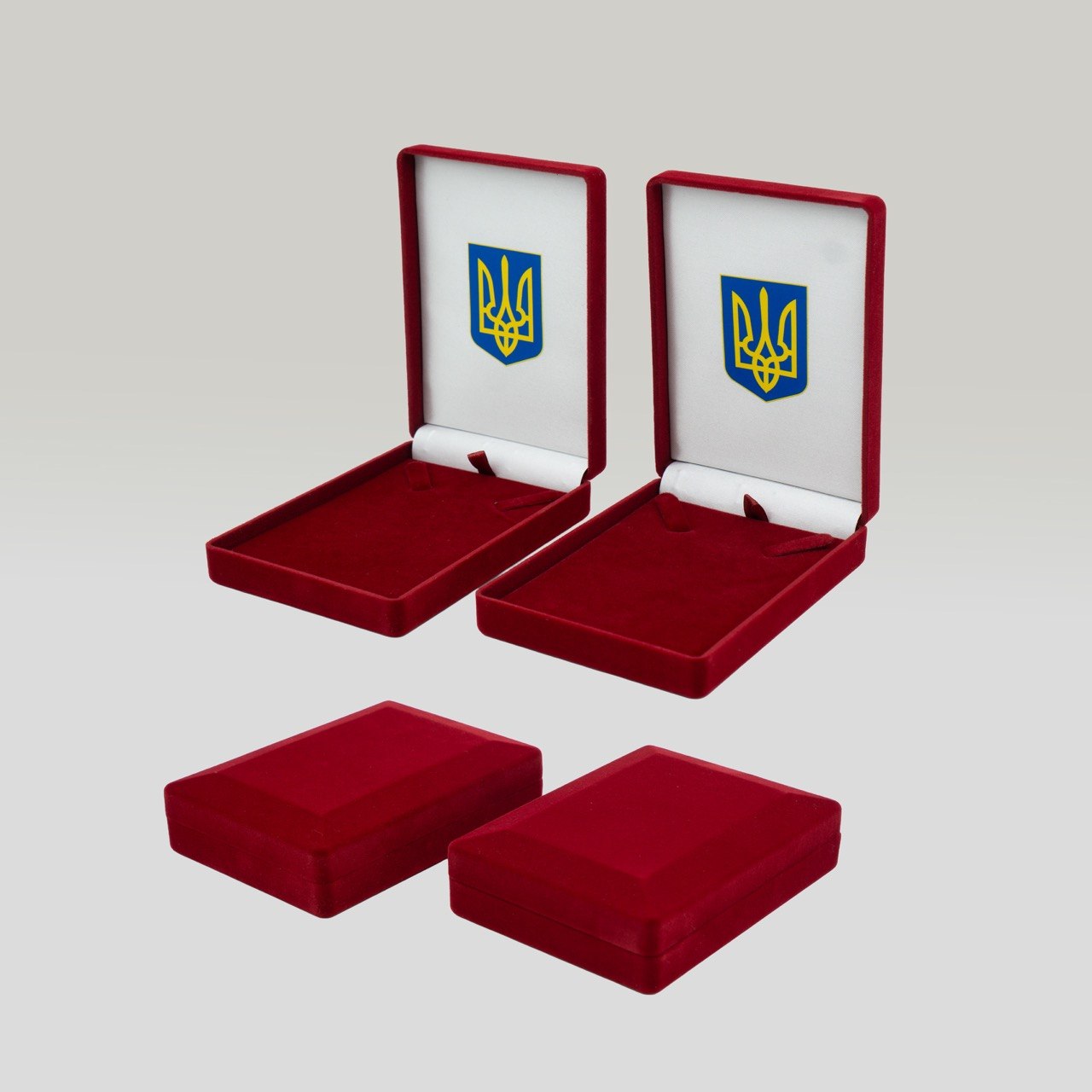 Відкриті та закриті бордові футляри — загальний вигляд